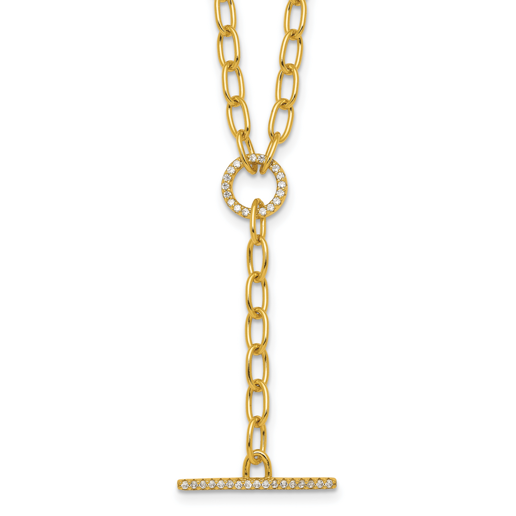 Sterling Silver Gold-tone Polished CZ Paperclip Lariat 17 Inch Necklace
