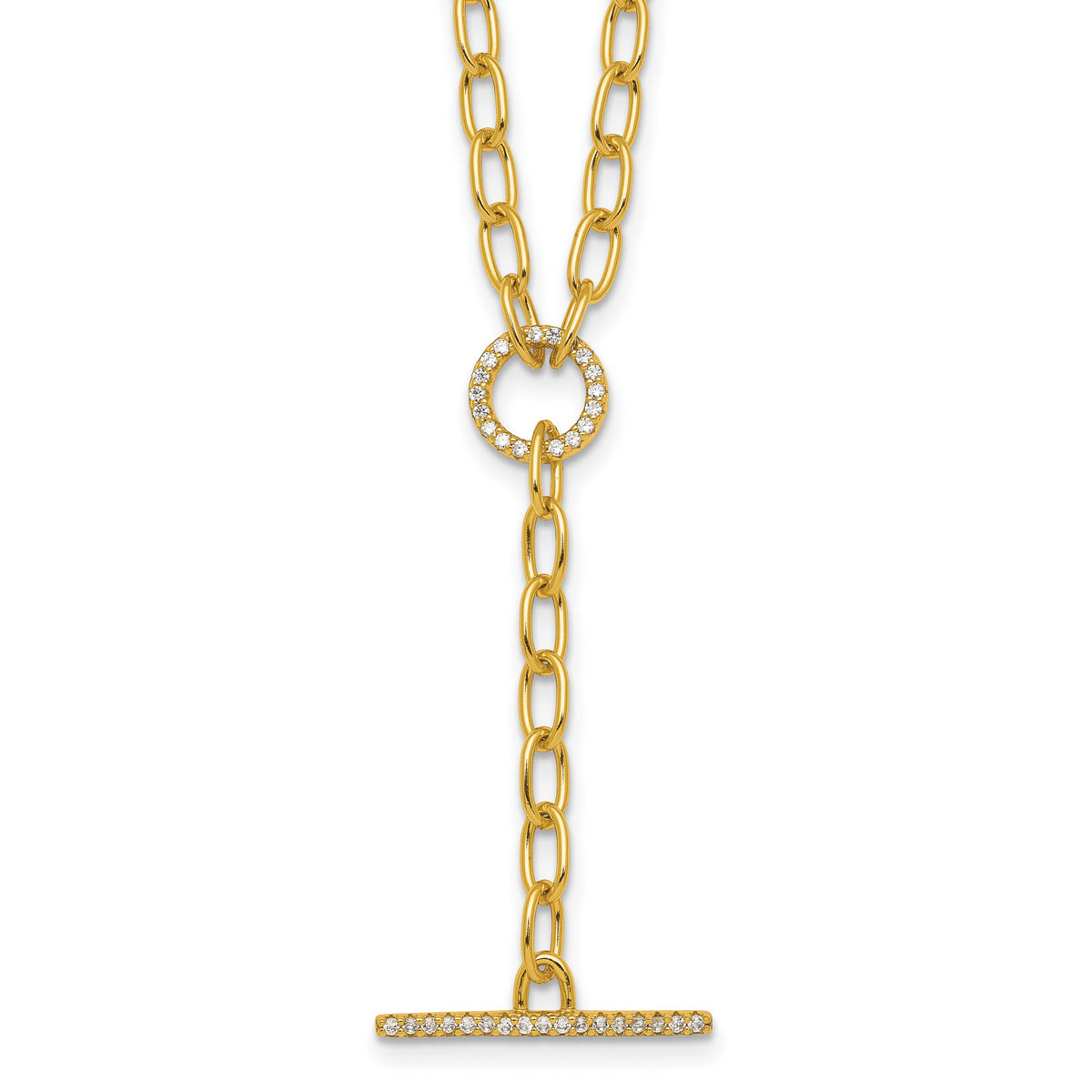 Sterling Silver Gold-tone Polished CZ Paperclip Lariat 17 Inch Necklace