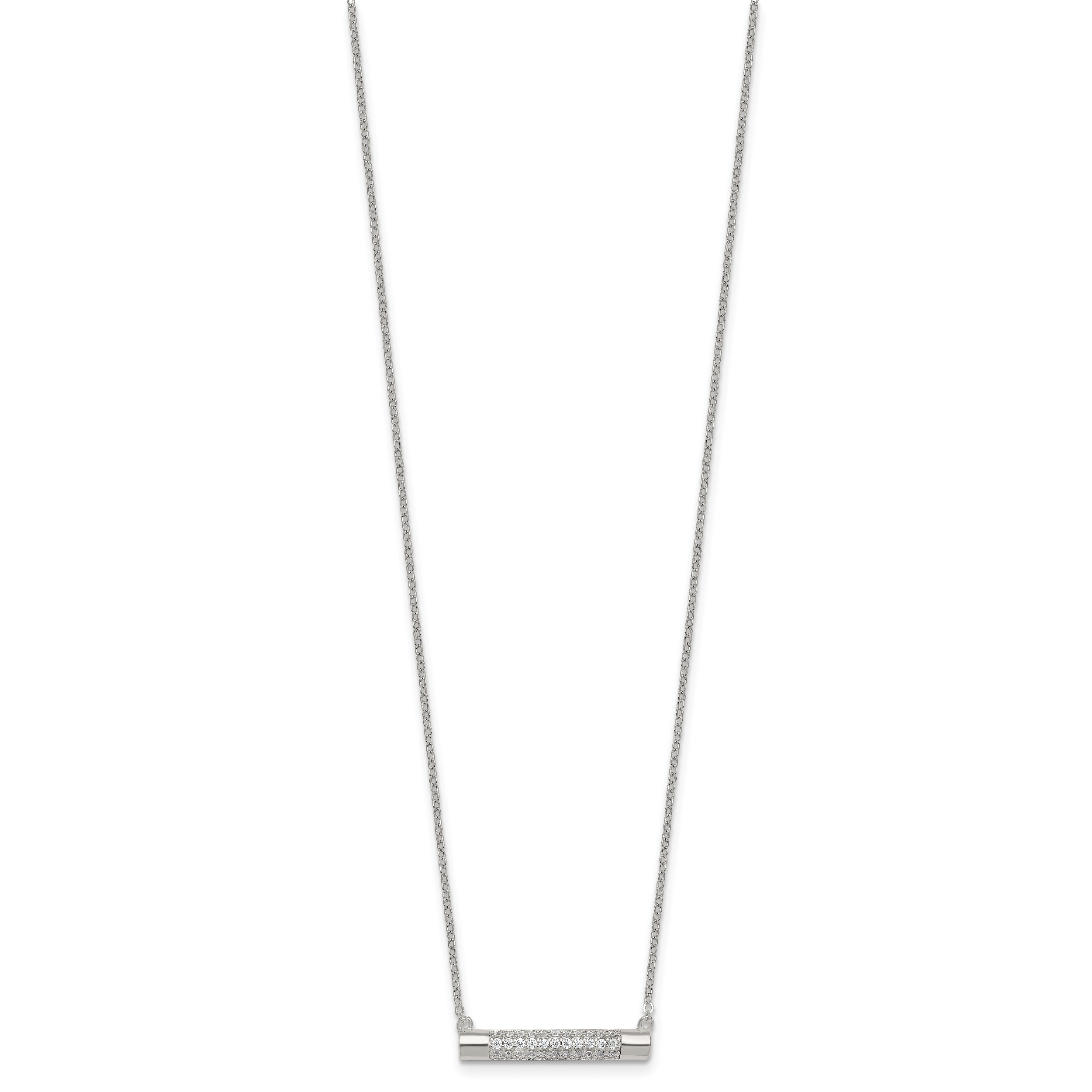 Sterling Silver Polished Pave CZ Rounded Bar 16 Inch with 2 Inch Extension Necklace Secondary image