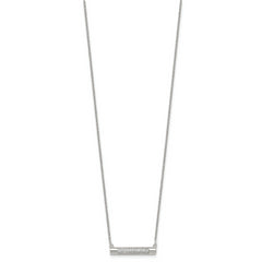 Sterling Silver Polished Pave CZ Rounded Bar 16 Inch with 2 Inch Extension Necklace