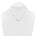 Sterling Silver Polished Pave CZ Rounded Bar 16 Inch with 2 Inch Extension Necklace