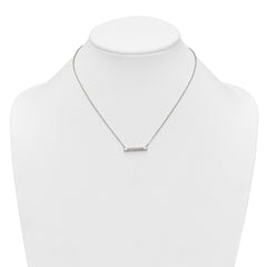 Sterling Silver Polished Pave CZ Rounded Bar 16 Inch with 2 Inch Extension Necklace