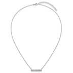 Sterling Silver Polished Pave CZ Rounded Bar 16 Inch with 2 Inch Extension Necklace