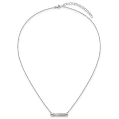 Sterling Silver Polished Pave CZ Rounded Bar 16 Inch with 2 Inch Extension Necklace