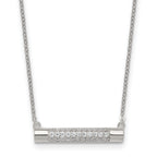 Sterling Silver Polished Pave CZ Rounded Bar 16 Inch with 2 Inch Extension Necklace