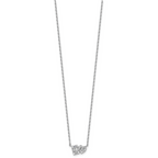 Sterling Silver Rhodium-plated Polished Heart and Rectangle with Round and Baguette CZ 16 Inch with 2 Inch Extension Necklace