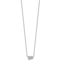Sterling Silver Rhodium-plated Polished Heart and Rectangle with Round and Baguette CZ 16 Inch with 2 Inch Extension Necklace