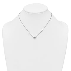 Sterling Silver Rhodium-plated Polished Heart and Rectangle with Round and Baguette CZ 16 Inch with 2 Inch Extension Necklace