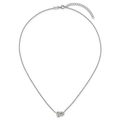 Sterling Silver Rhodium-plated Polished Heart and Rectangle with Round and Baguette CZ 16 Inch with 2 Inch Extension Necklace