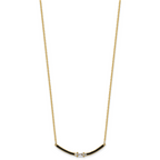 Sterling Silver Gold-tone Polished Black Enameled and CZ Curved Bar 16 Inch with 2 Inch Extension Necklace