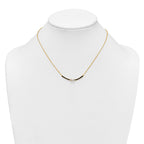 Sterling Silver Gold-tone Polished Black Enameled and CZ Curved Bar 16 Inch with 2 Inch Extension Necklace