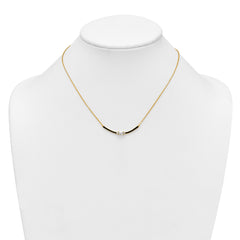 Sterling Silver Gold-tone Polished Black Enameled and CZ Curved Bar 16 Inch with 2 Inch Extension Necklace