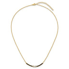 Sterling Silver Gold-tone Polished Black Enameled and CZ Curved Bar 16 Inch with 2 Inch Extension Necklace