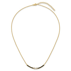 Sterling Silver Gold-tone Polished Black Enameled and CZ Curved Bar 16 Inch with 2 Inch Extension Necklace