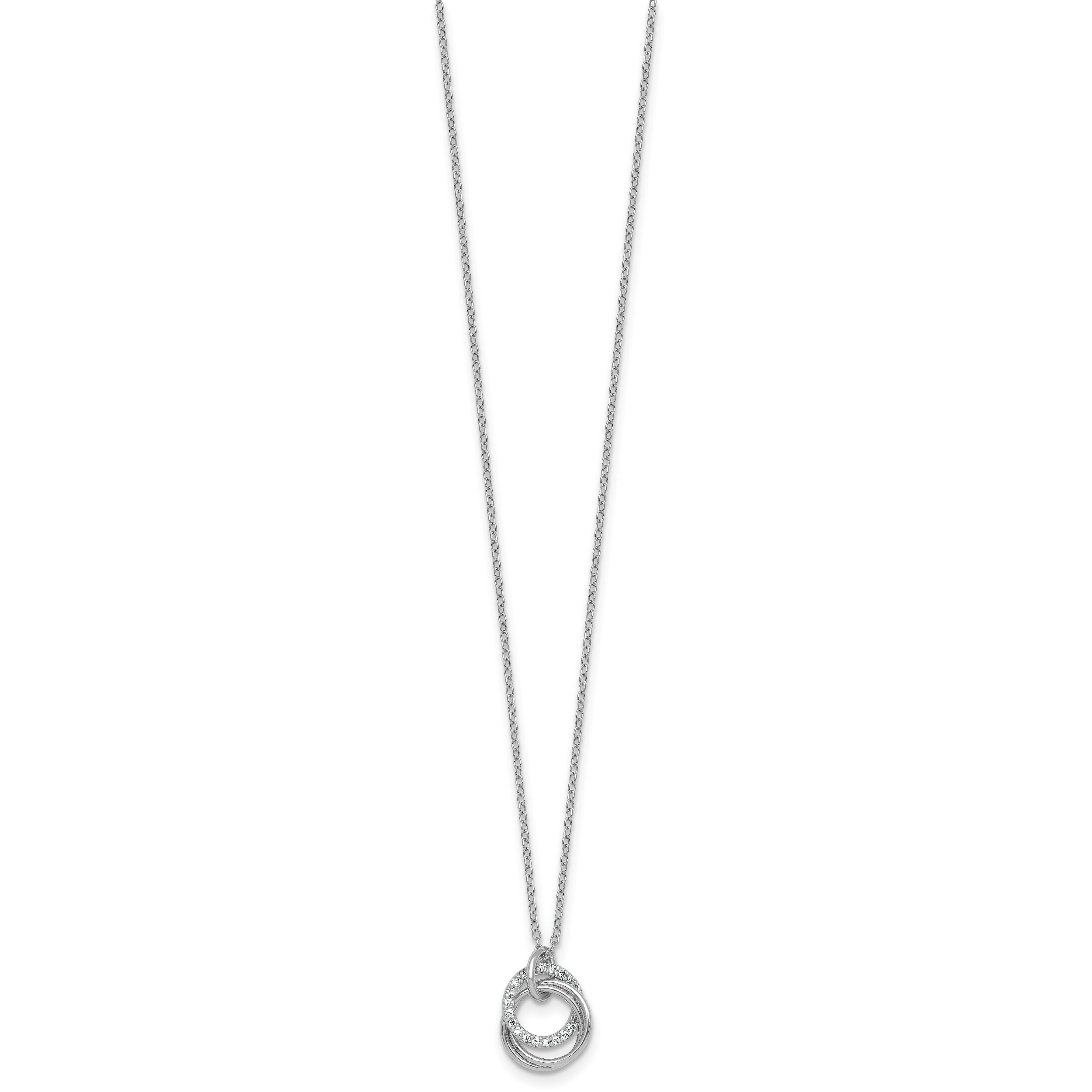 Sterling Silver Rhodium-plated Polished CZ Triple Circle 16.5 inch with 1.25 inch Extender Necklace Secondary image