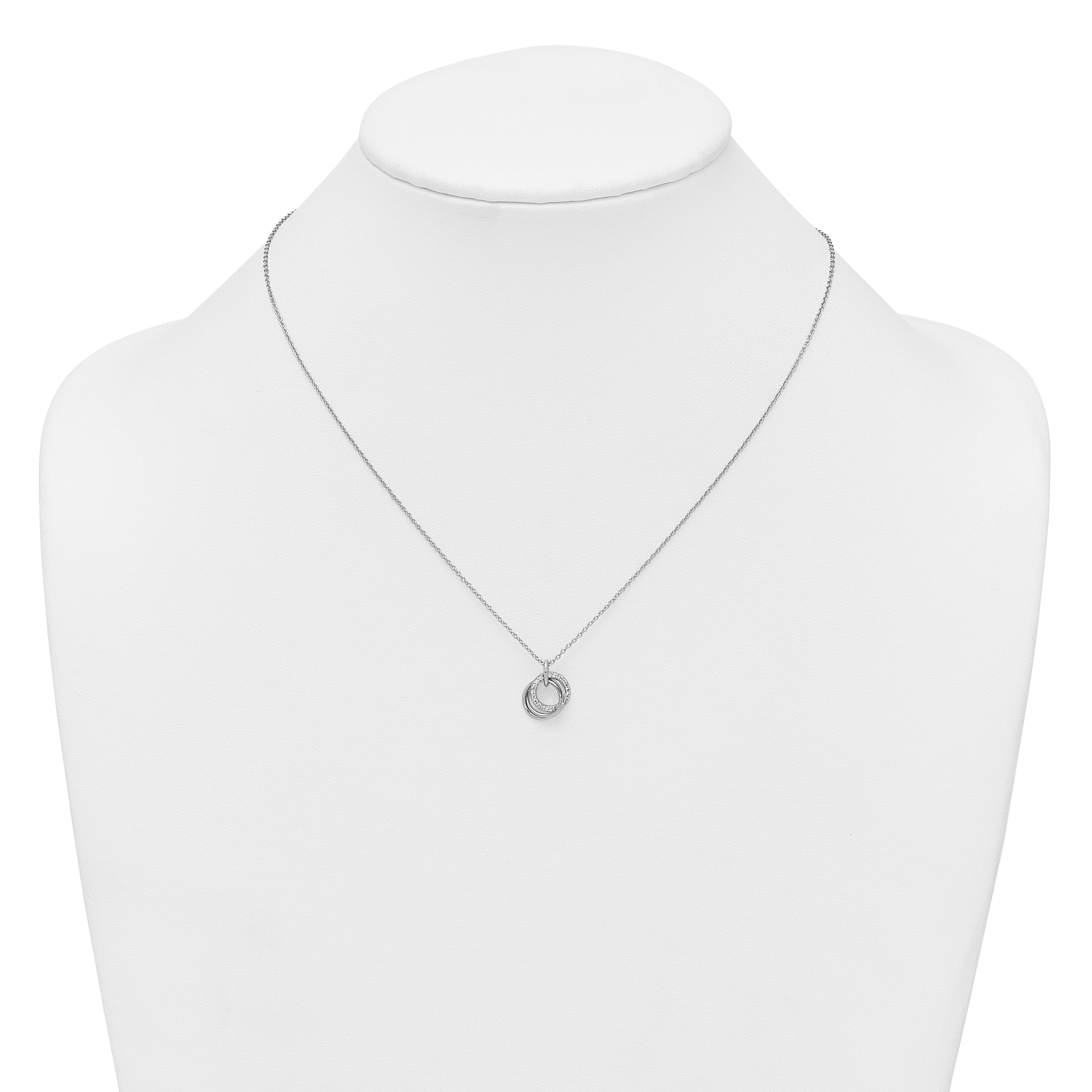 Sterling Silver Rhodium-plated Polished CZ Triple Circle 16.5 inch with 1.25 inch Extender Necklace