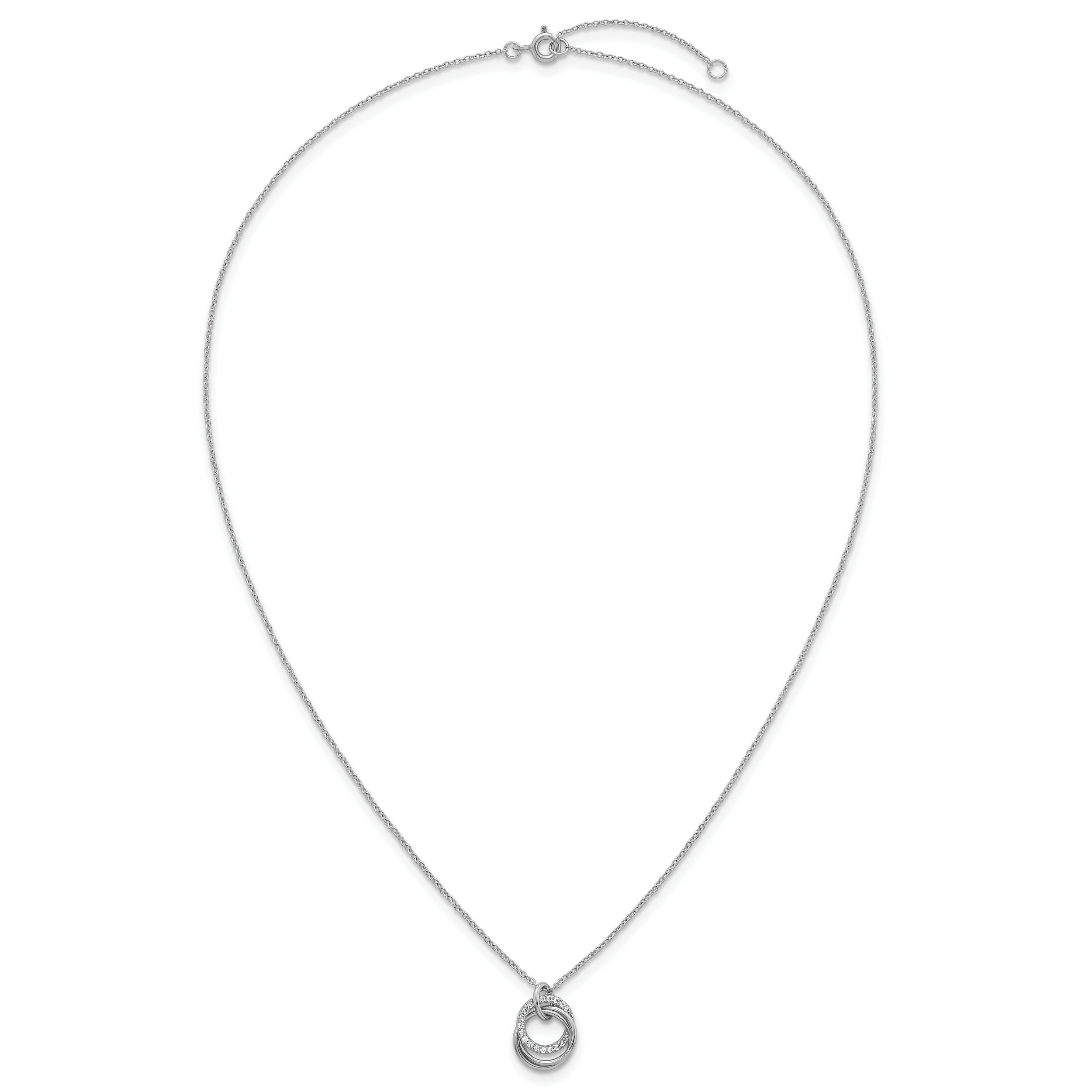 Sterling Silver Rhodium-plated Polished CZ Triple Circle 16.5 inch with 1.25 inch Extender Necklace