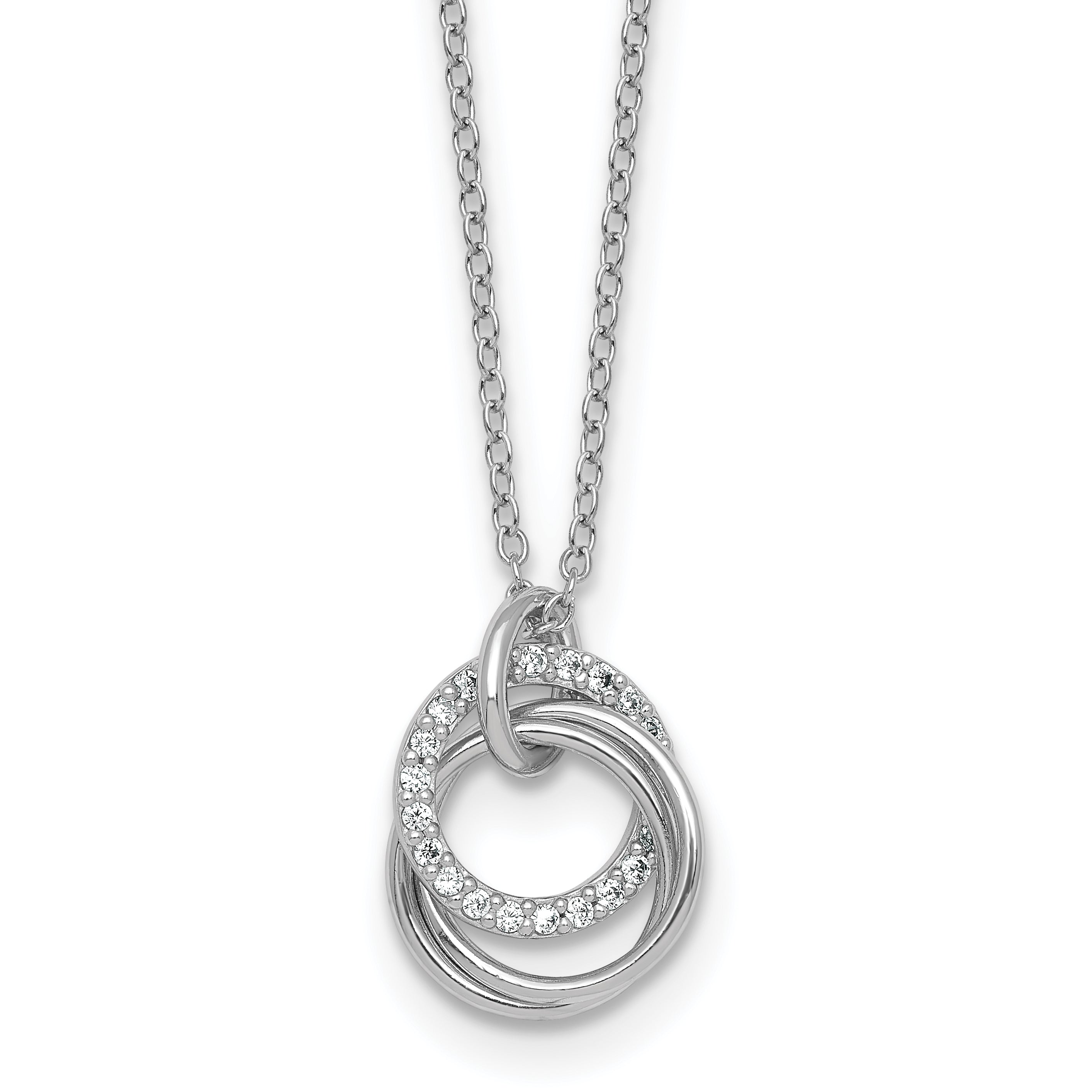 Sterling Silver Rhodium-plated Polished CZ Triple Circle 16.5 inch with 1.25 inch Extender Necklace Main image