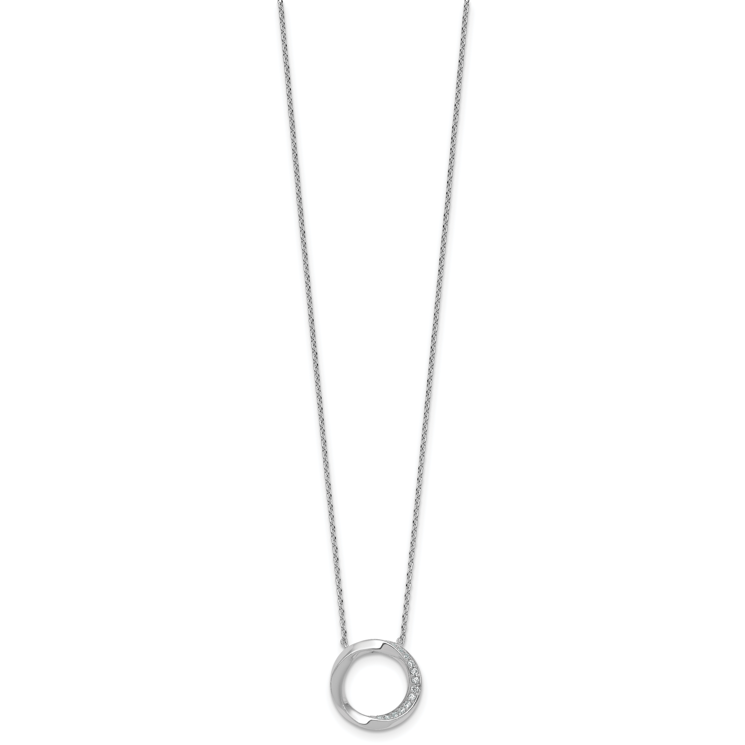 Sterling Silver Rhodium-plated Polished Twisted CZ Circle 17.75 inch Necklace Secondary image