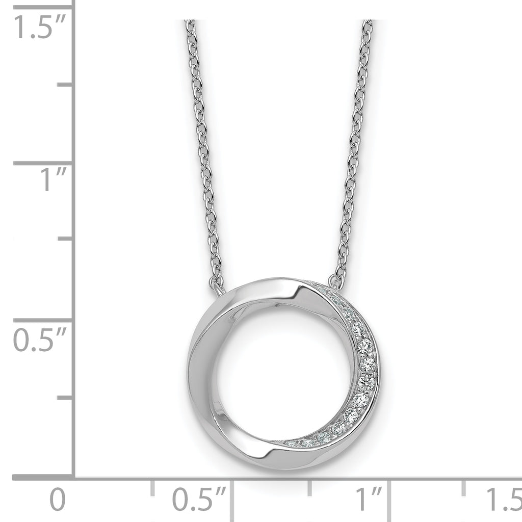Sterling Silver Rhodium-plated Polished Twisted CZ Circle 17.75 inch Necklace