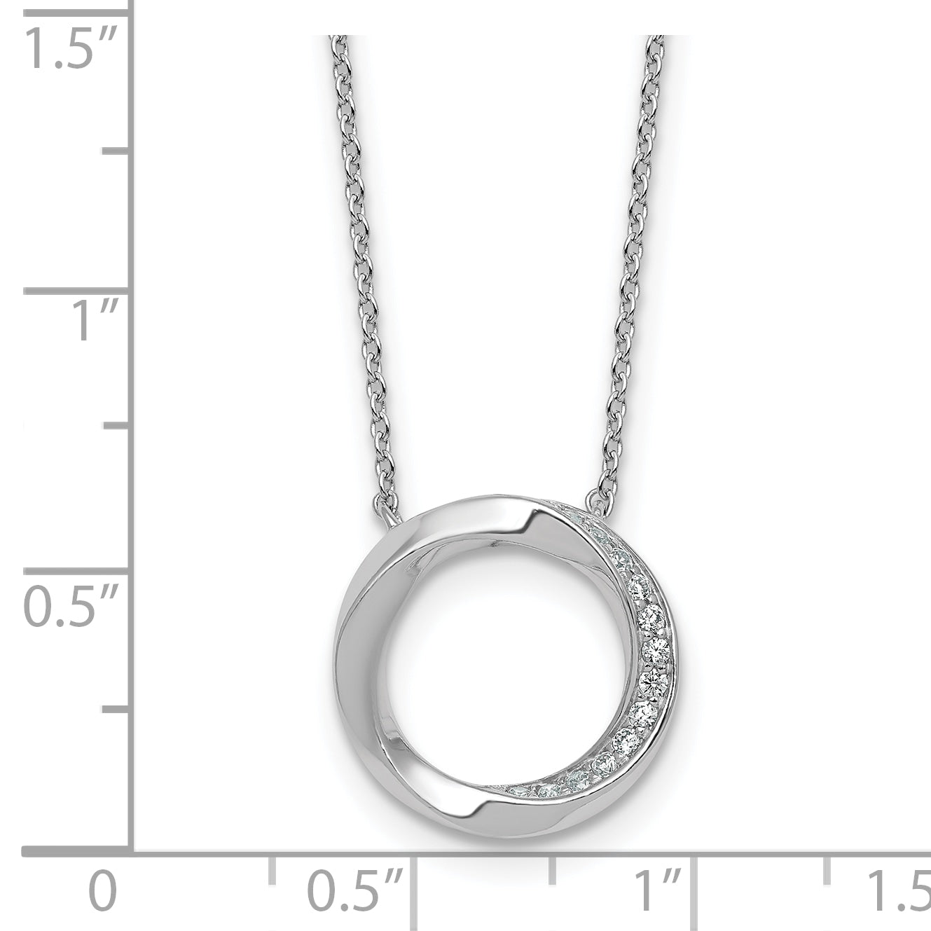 Sterling Silver Rhodium-plated Polished Twisted CZ Circle 17.75 inch Necklace