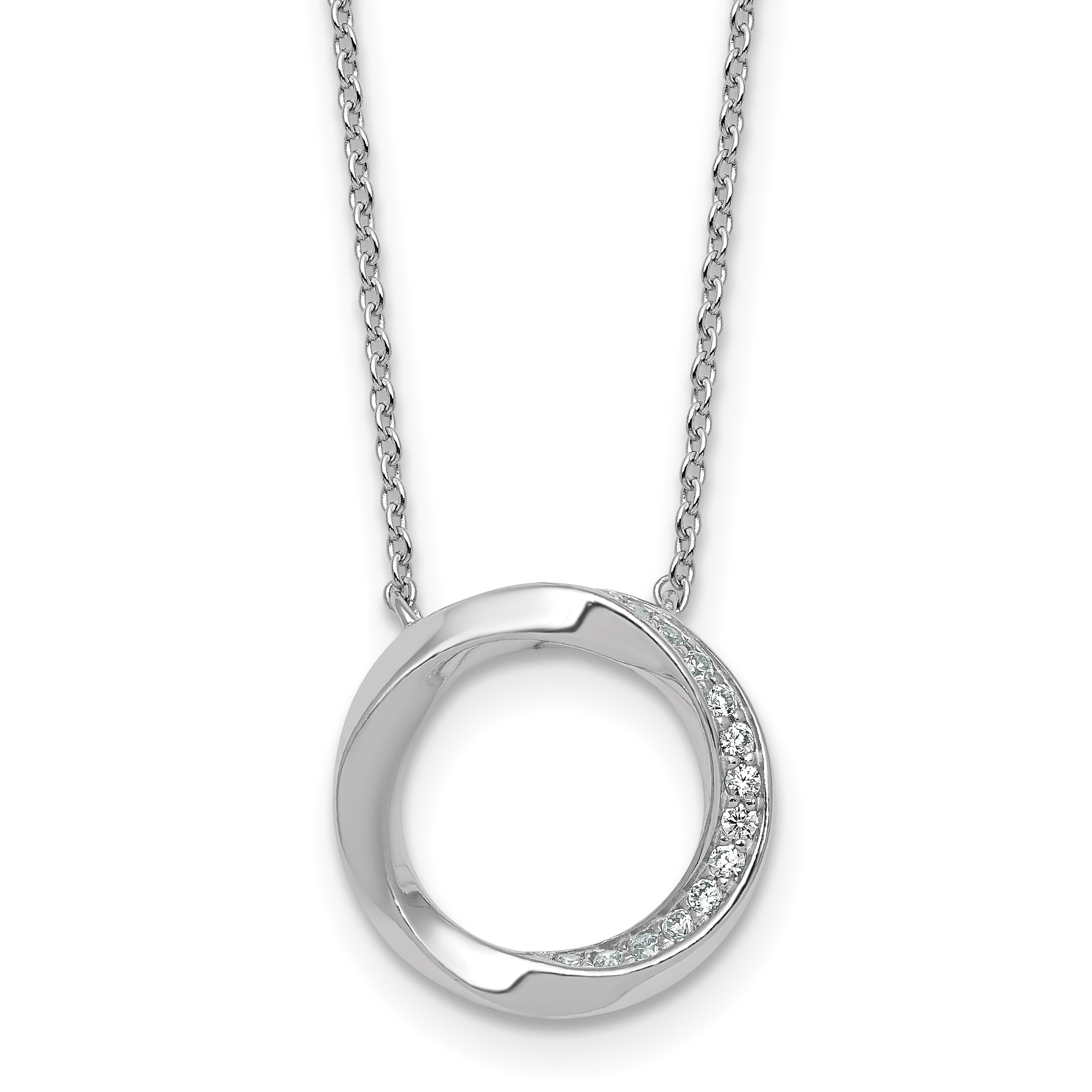 Sterling Silver Rhodium-plated Polished Twisted CZ Circle 17.75 inch Necklace Main image