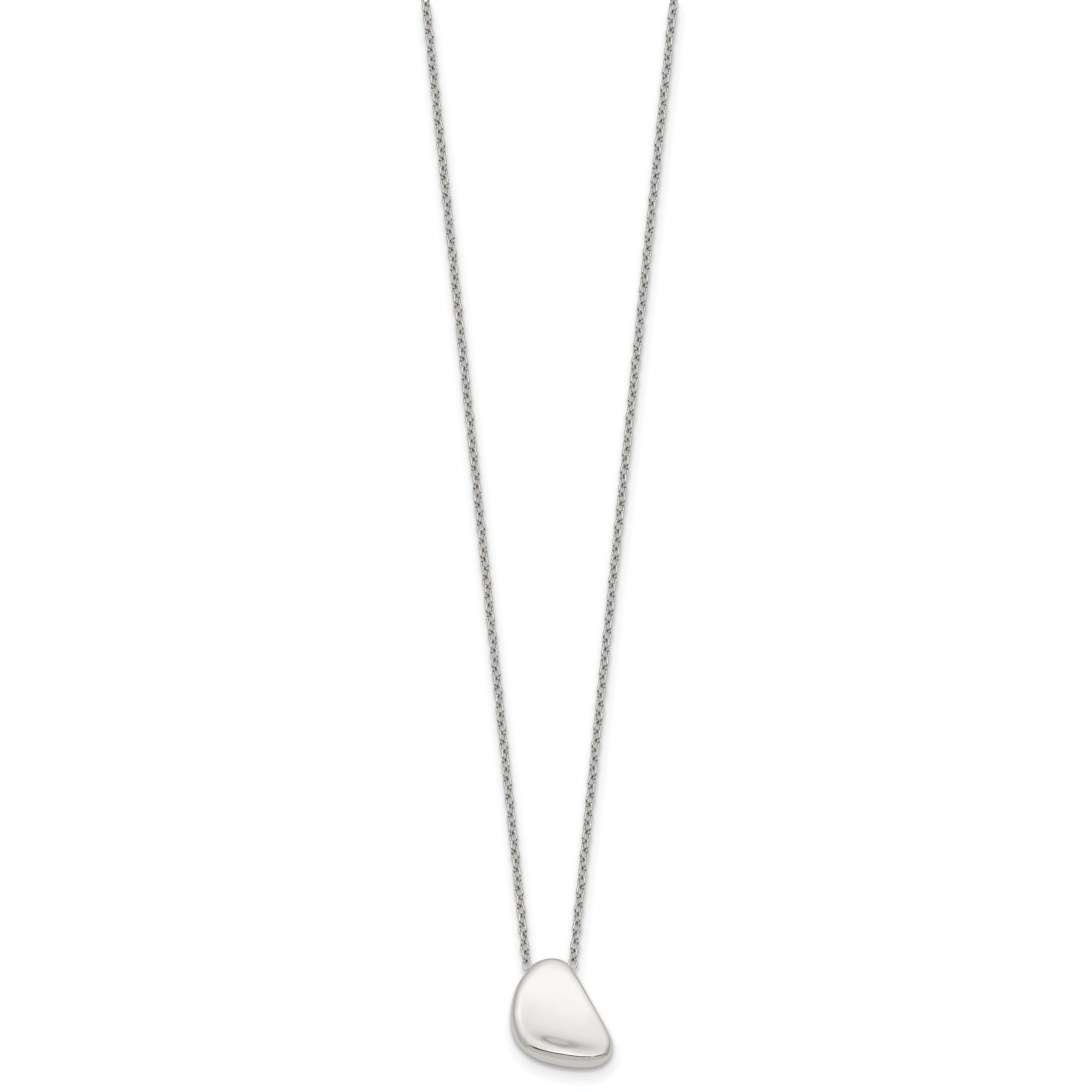 Sterling Silver Polished Pebble 16 Inch with 2 Inch Extension Necklace