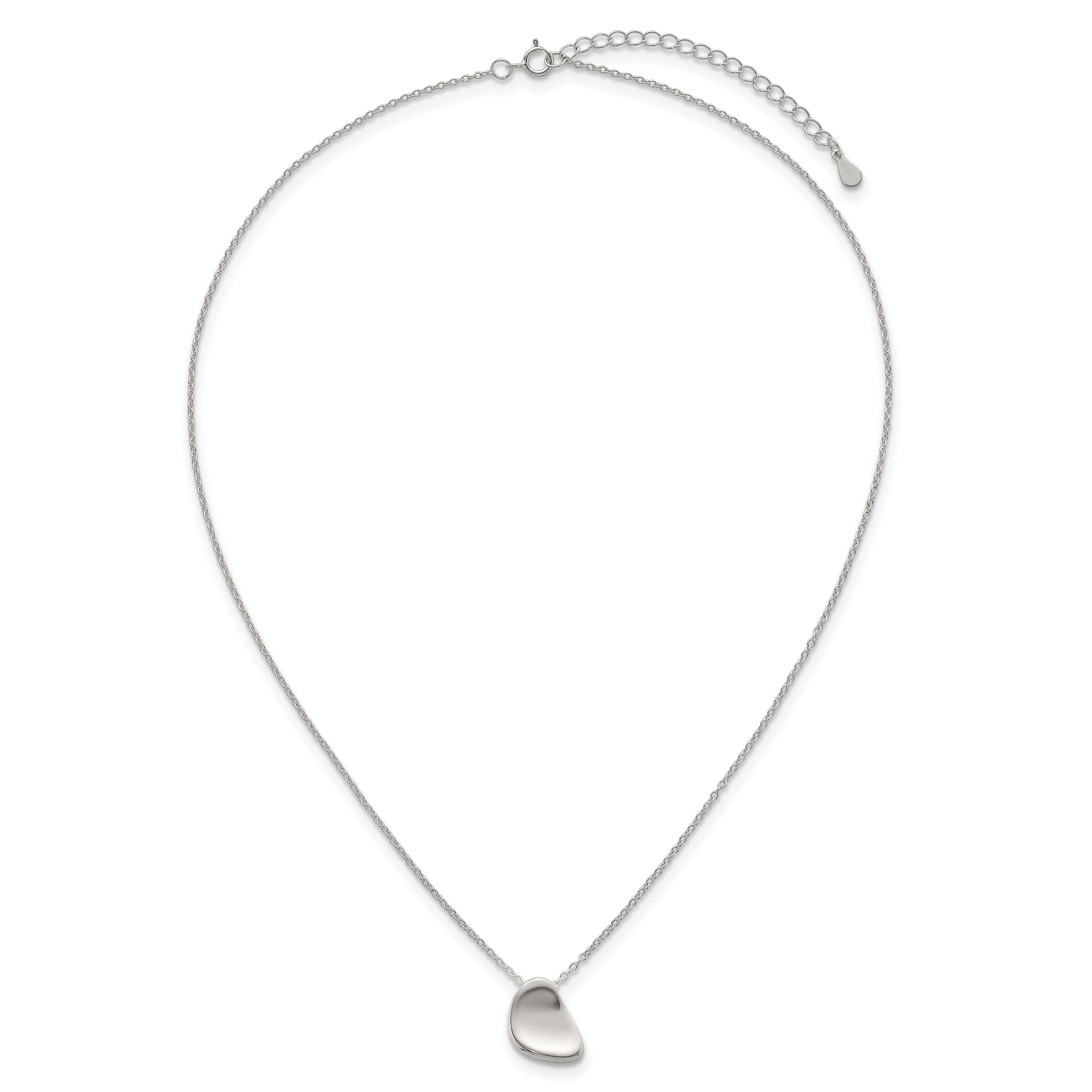 Sterling Silver Polished Pebble 16 Inch with 2 Inch Extension Necklace