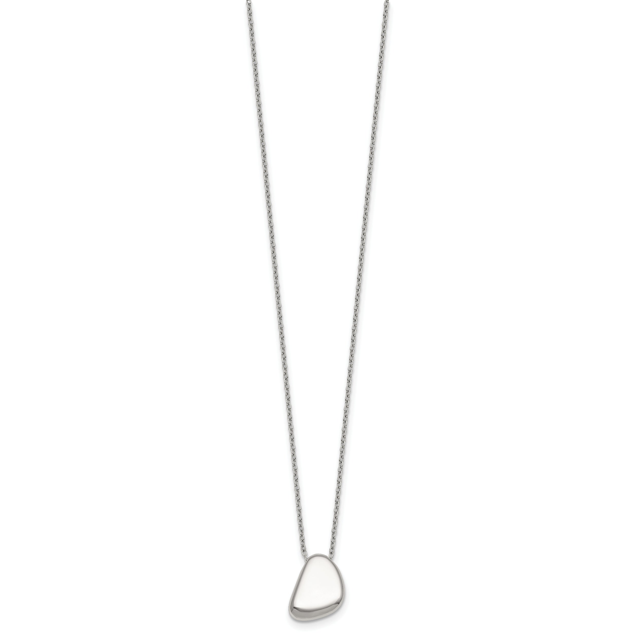 Sterling Silver Polished Pebble 16 Inch with 2 Inch Extension Necklace