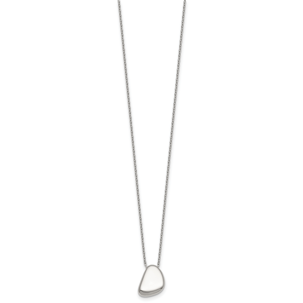 Sterling Silver Polished Pebble 16 Inch with 2 Inch Extension Necklace