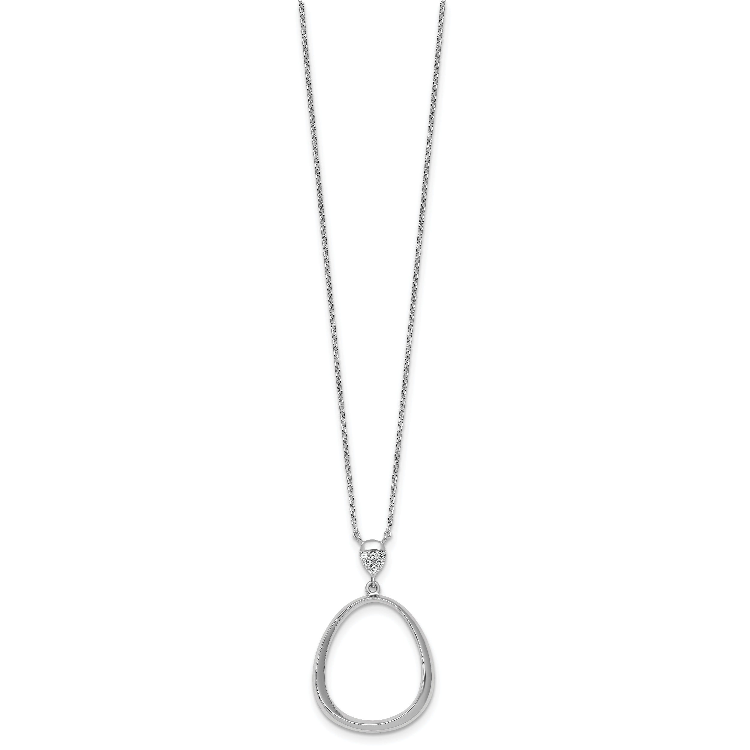Sterling Silver Rhodium-plated Polished CZ Rounded Teardrop 17.5 Inch Necklace