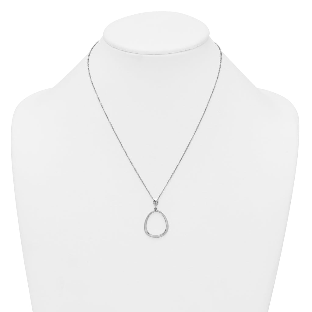 Sterling Silver Rhodium-plated Polished CZ Rounded Teardrop 17.5 Inch Necklace