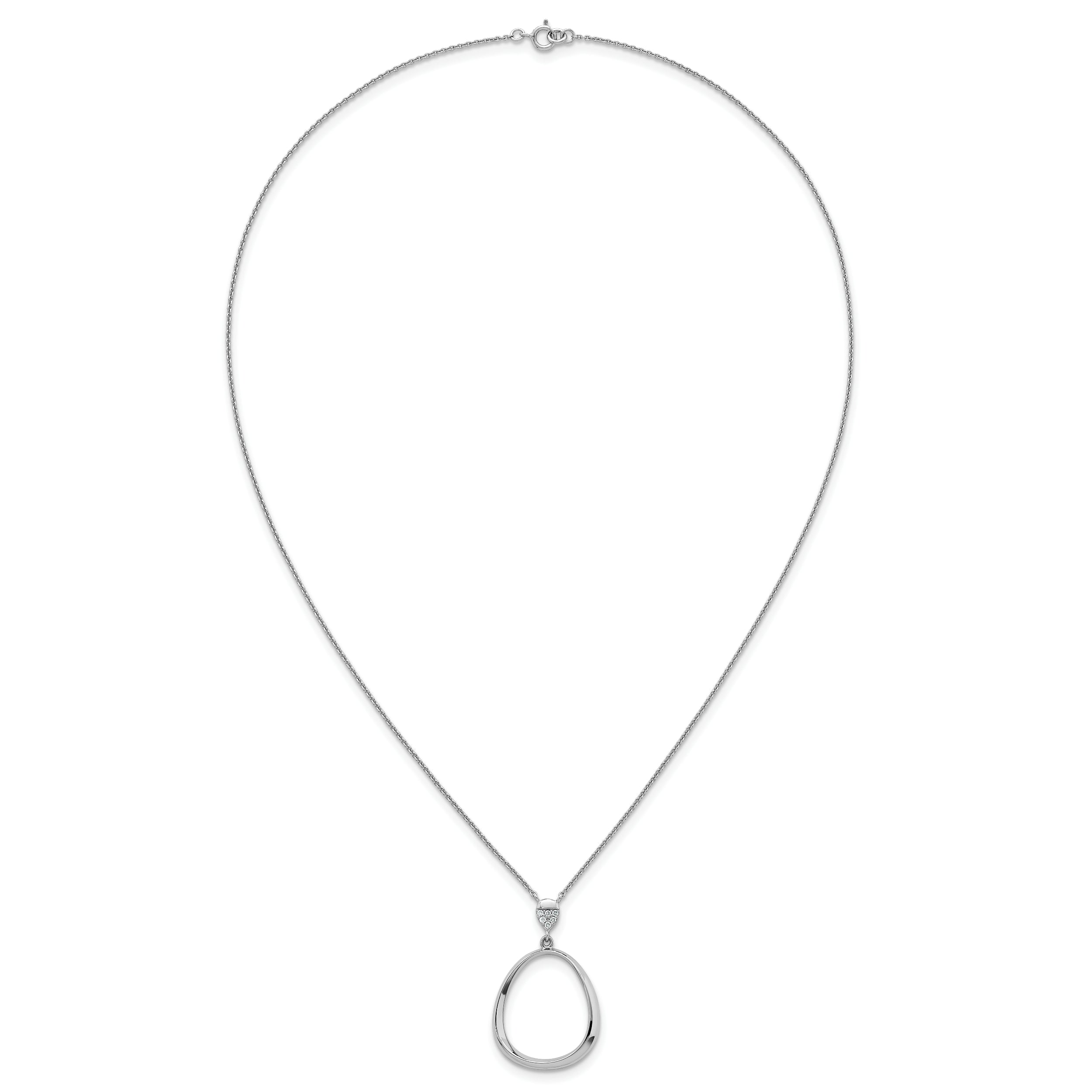 Sterling Silver Rhodium-plated Polished CZ Rounded Teardrop 17.5 Inch Necklace