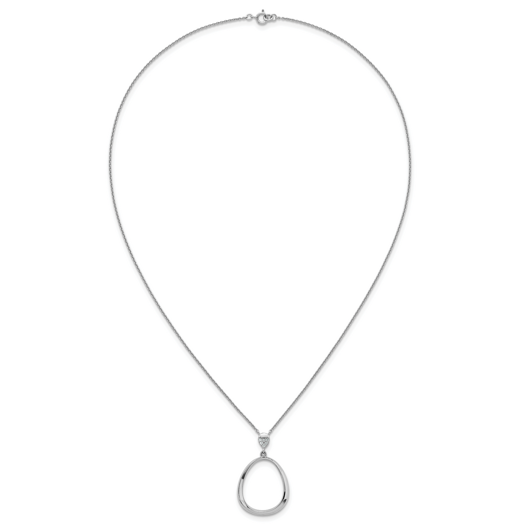 Sterling Silver Rhodium-plated Polished CZ Rounded Teardrop 17.5 Inch Necklace