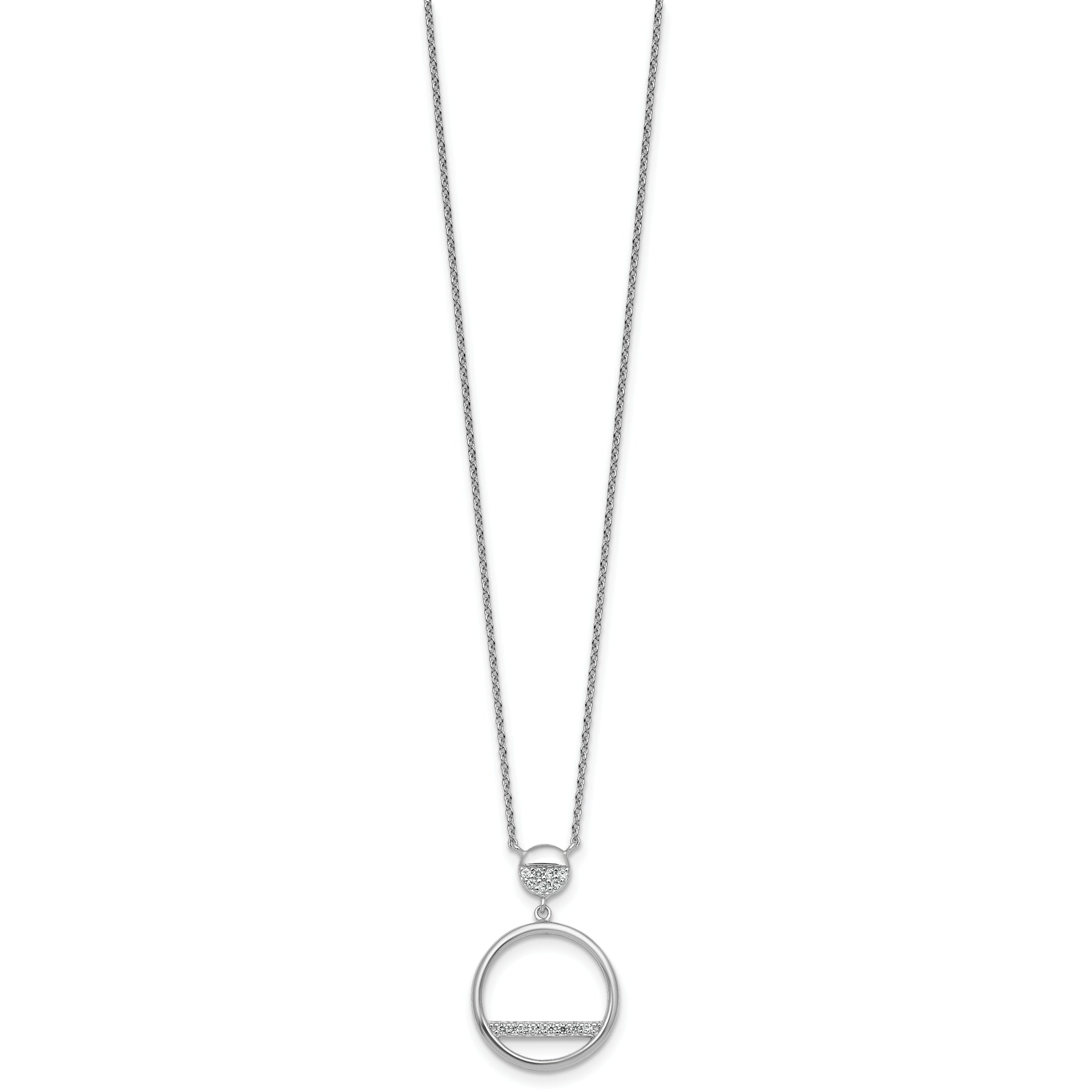 Sterling Silver Rhodium-plated Polished CZ Divided Circle 17.75 inch Necklace