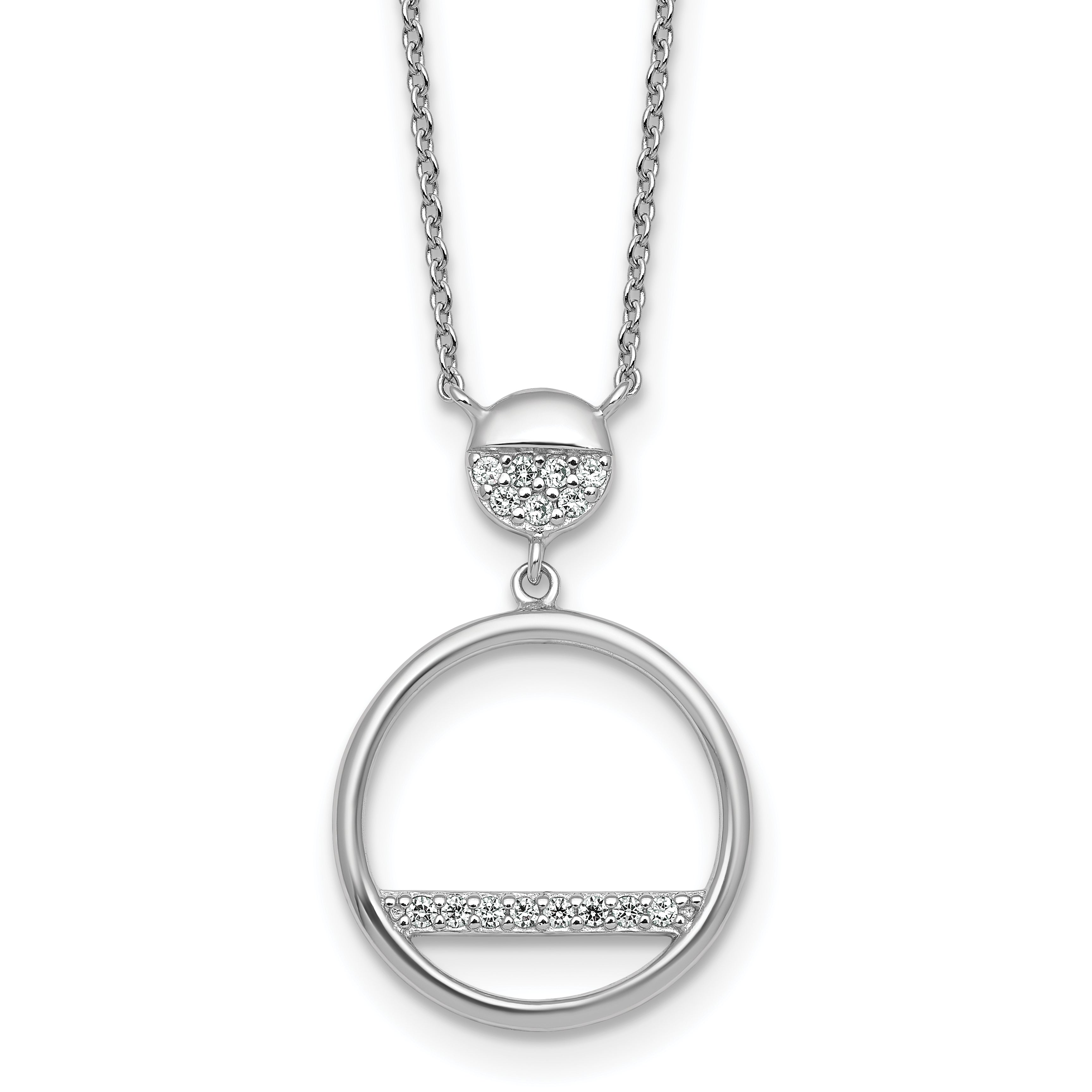 Sterling Silver Rhodium-plated Polished CZ Divided Circle 17.75 inch Necklace Main image