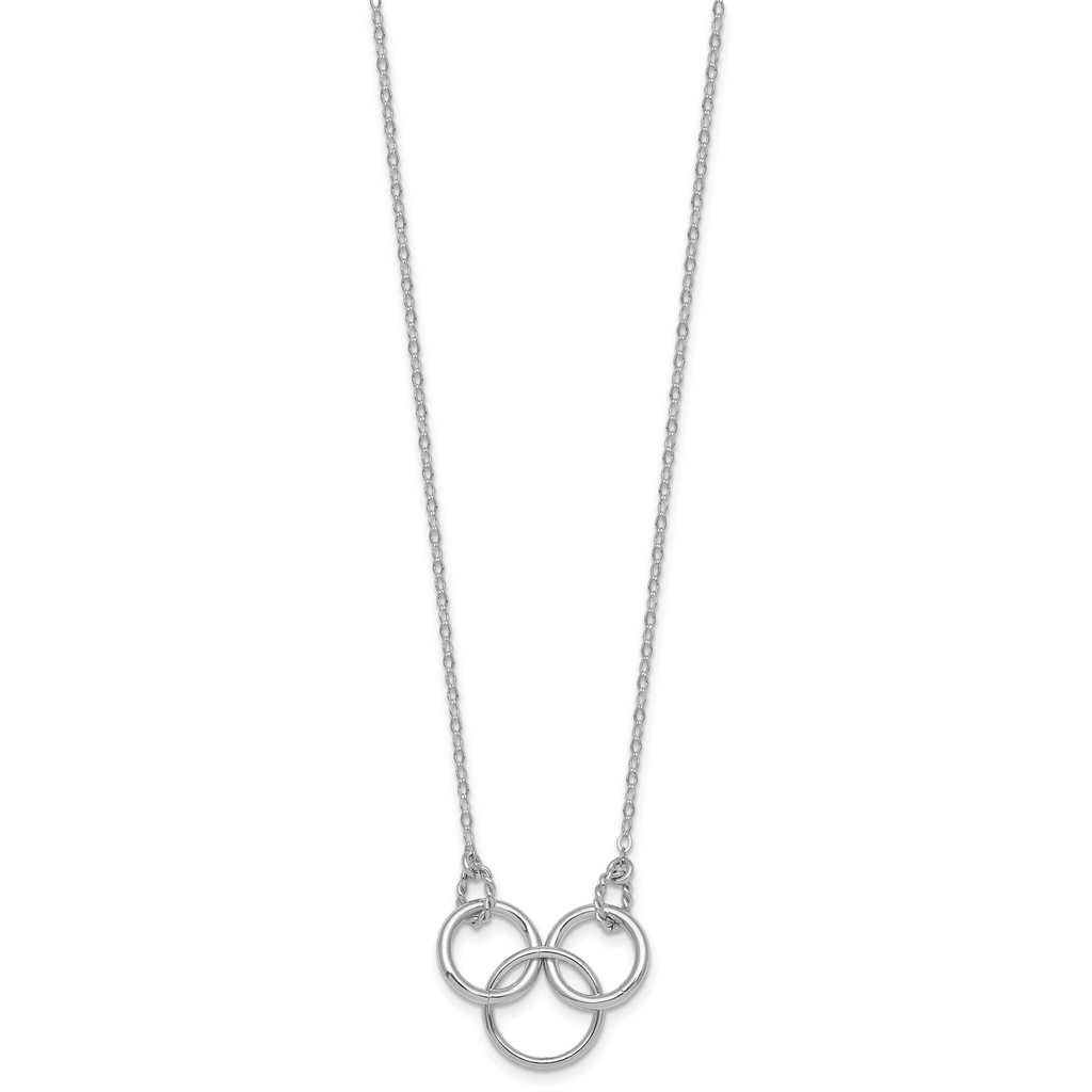 Sterling Silver Rhodium-plated Polished Twisted Ovals and 3 Circles 18.5 inch with 2 inch Extender Necklace
