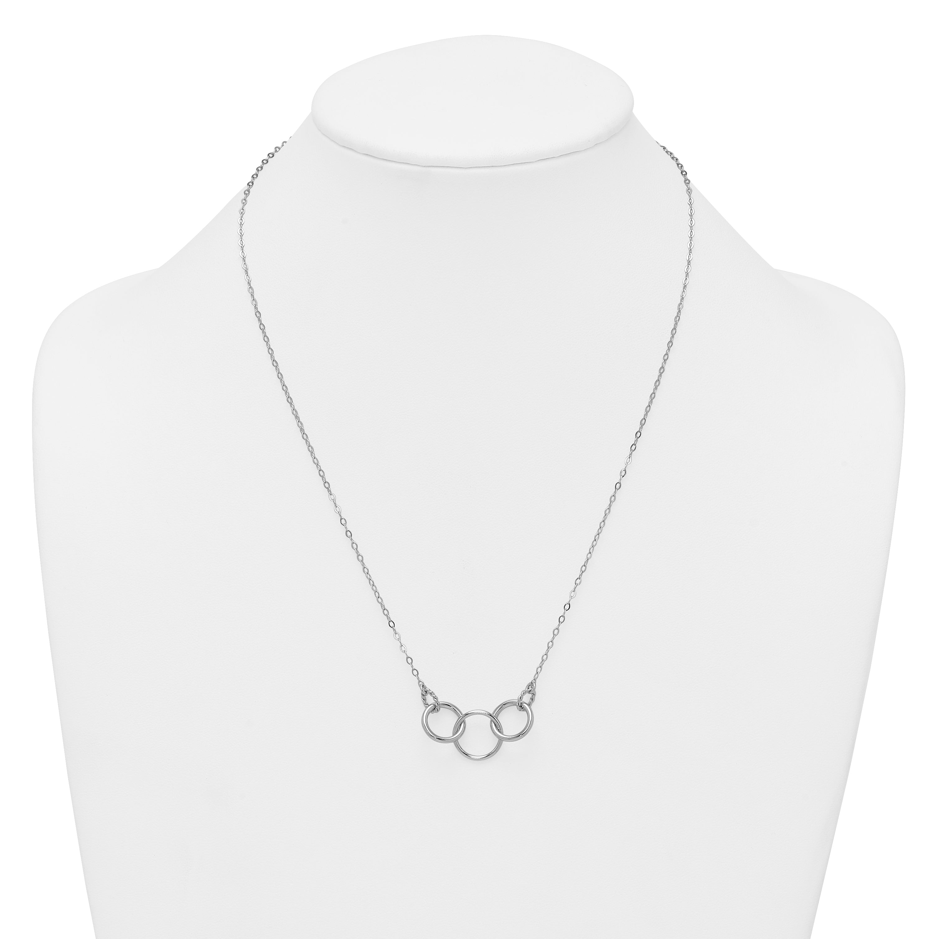 Sterling Silver Rhodium-plated Polished Twisted Ovals and 3 Circles 18.5 inch with 2 inch Extender Necklace