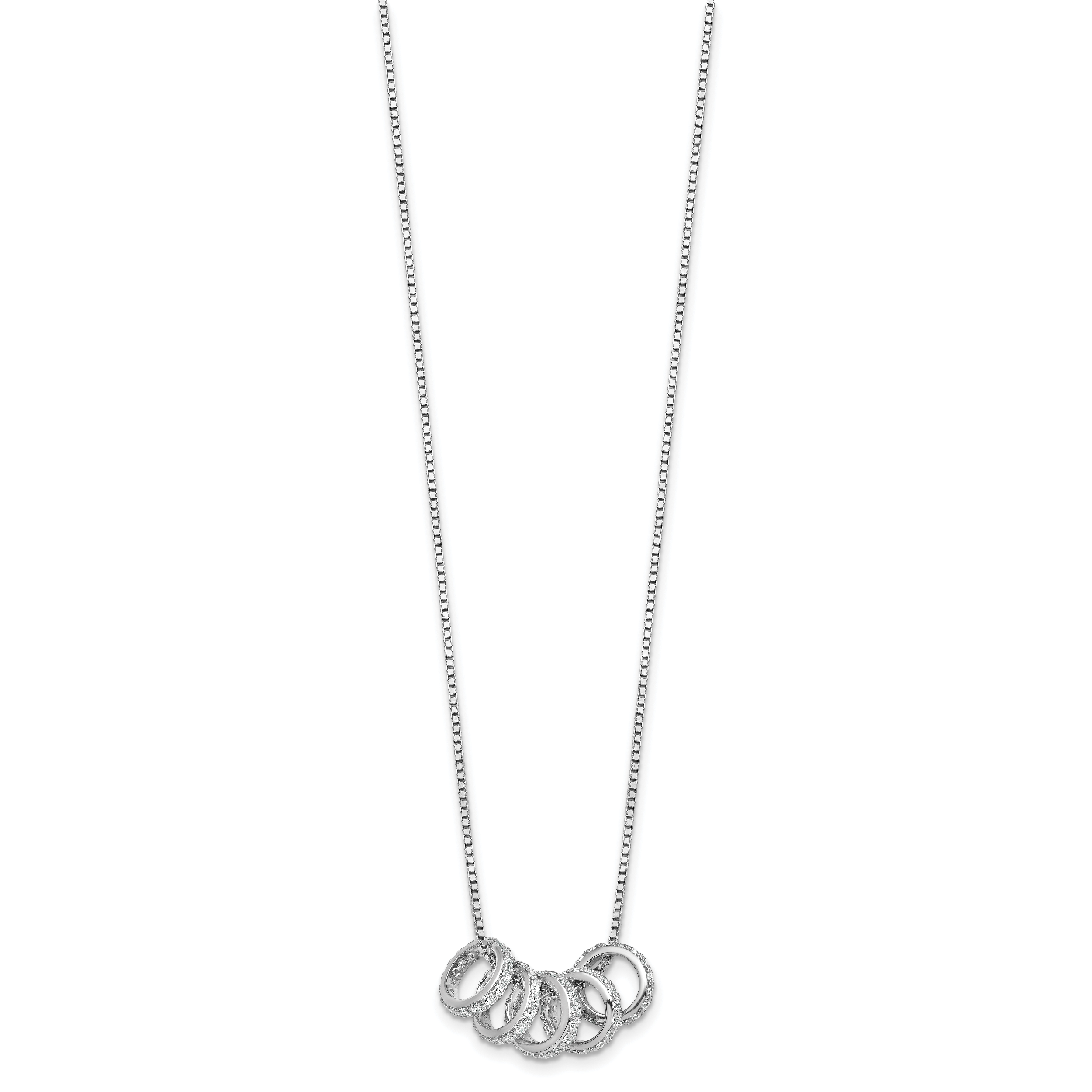 Sterling Silver Rhodium-plated Five Moveable CZ Rings 18 inch with 2 inch Extension Necklace Secondary image