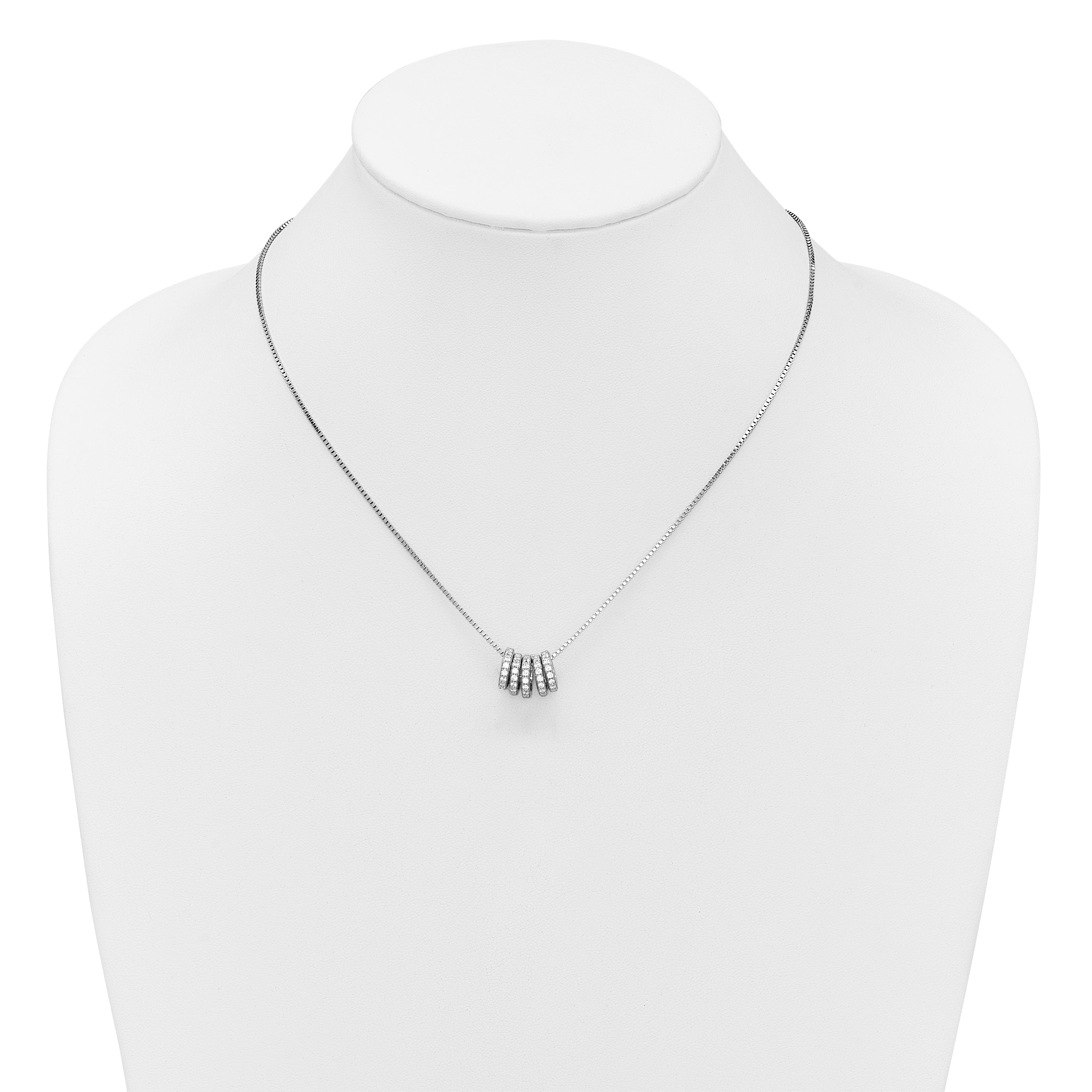 Sterling Silver Rhodium-plated Five Moveable CZ Rings 18 inch with 2 inch Extension Necklace