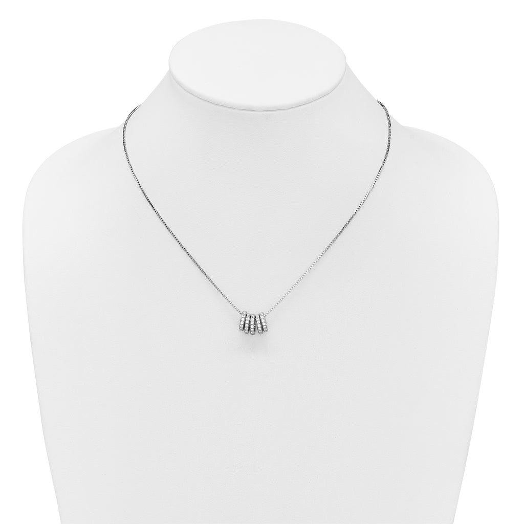 Sterling Silver Rhodium-plated Five Moveable CZ Rings 18 inch with 2 inch Extension Necklace