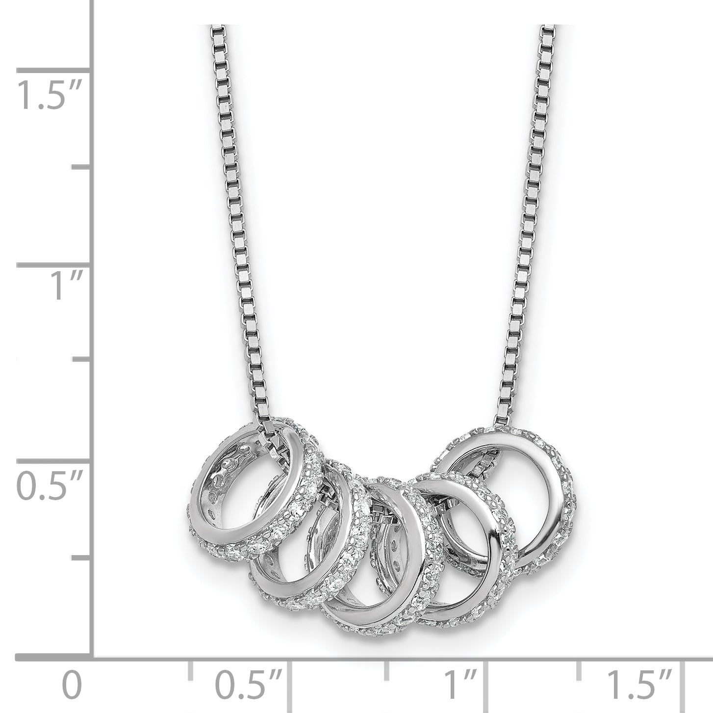 Sterling Silver Rhodium-plated Five Moveable CZ Rings 18 inch with 2 inch Extension Necklace