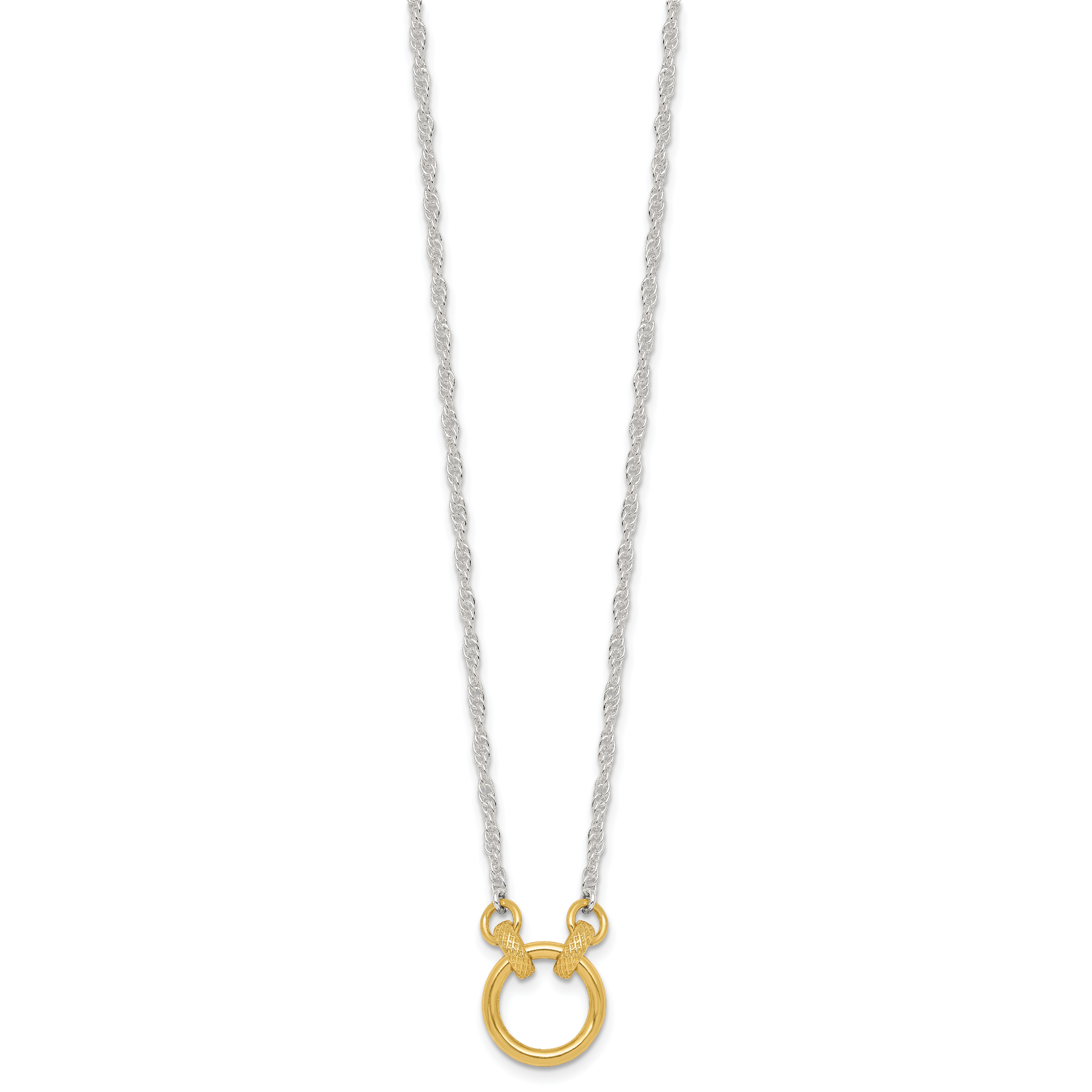 Sterling Silver with Gold-tone Polished and Textured Circle 16 inch Link Necklace Secondary image