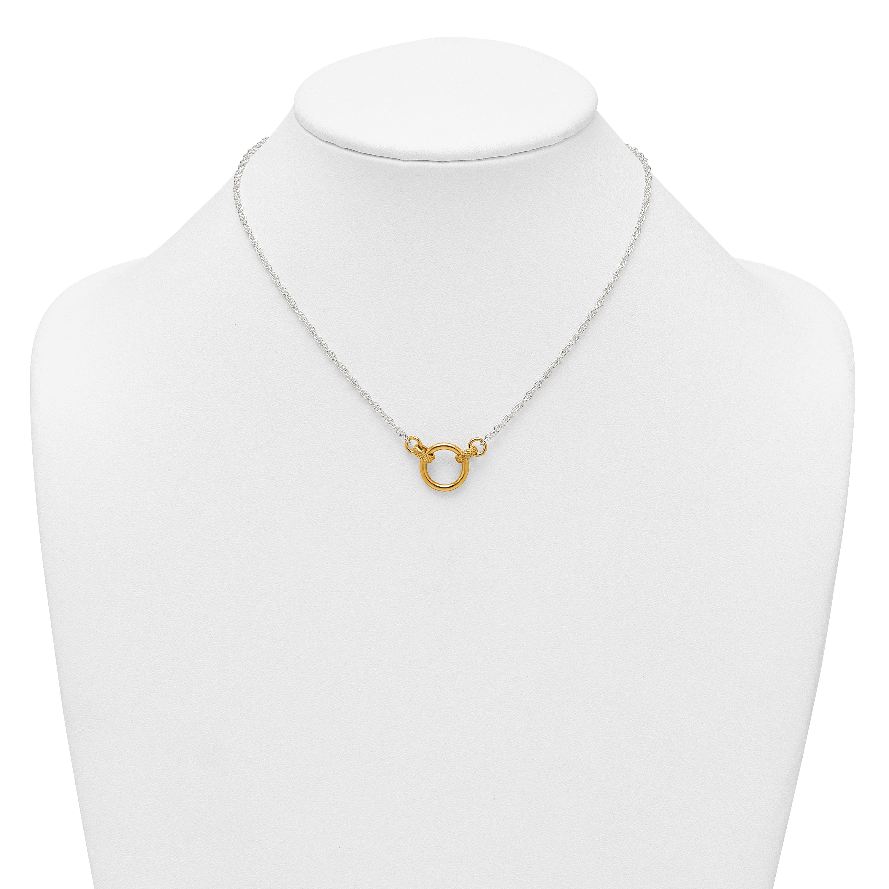 Sterling Silver with Gold-tone Polished and Textured Circle 16 inch Link Necklace