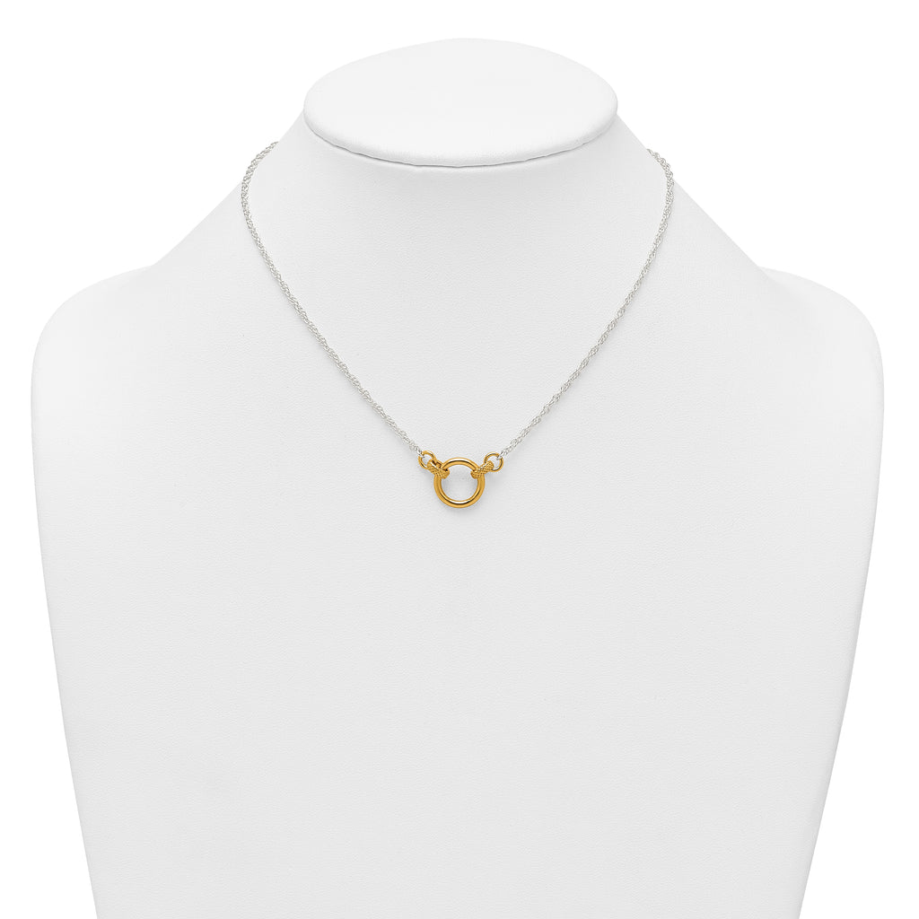 Sterling Silver with Gold-tone Polished and Textured Circle 16 inch Link Necklace