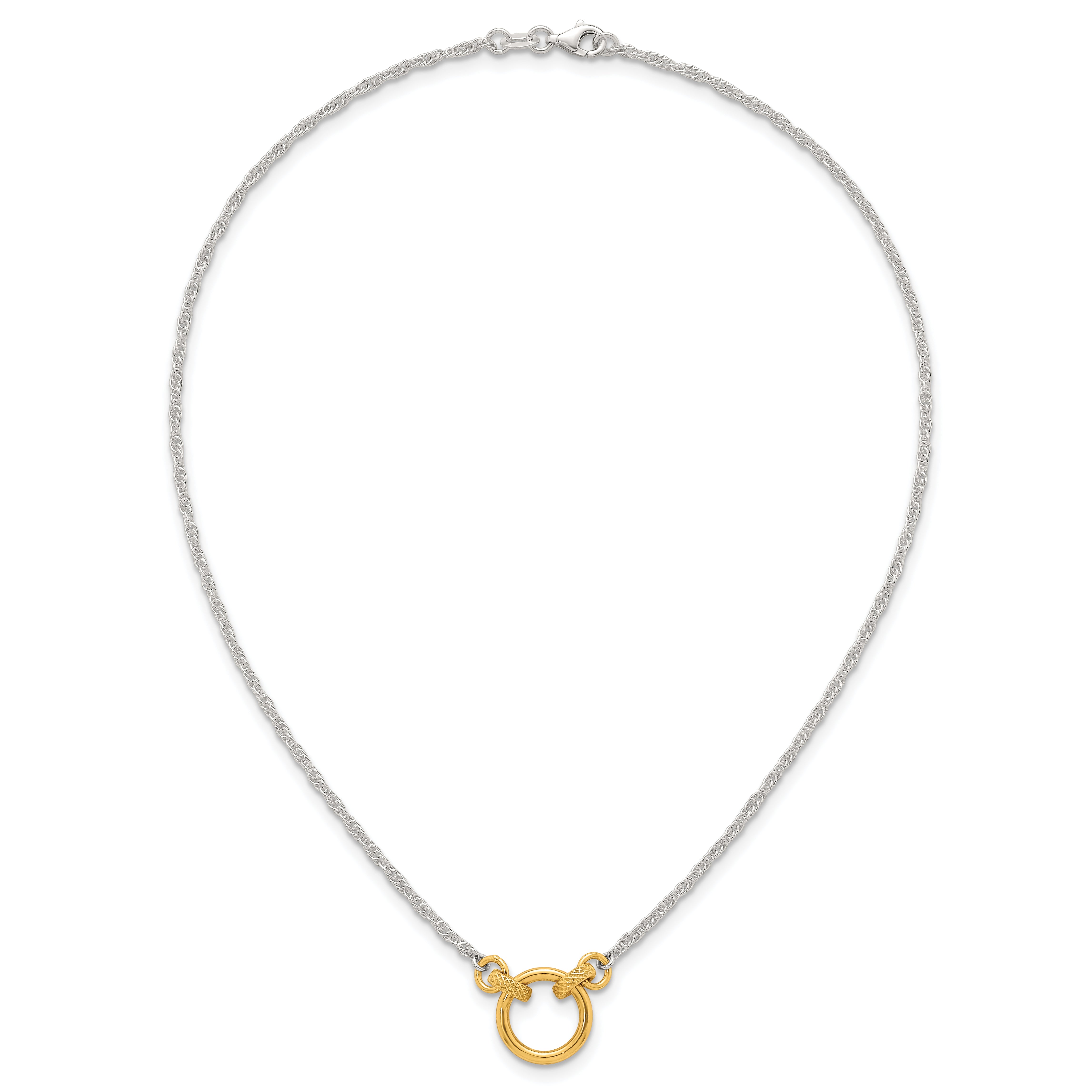 Sterling Silver with Gold-tone Polished and Textured Circle 16 inch Link Necklace