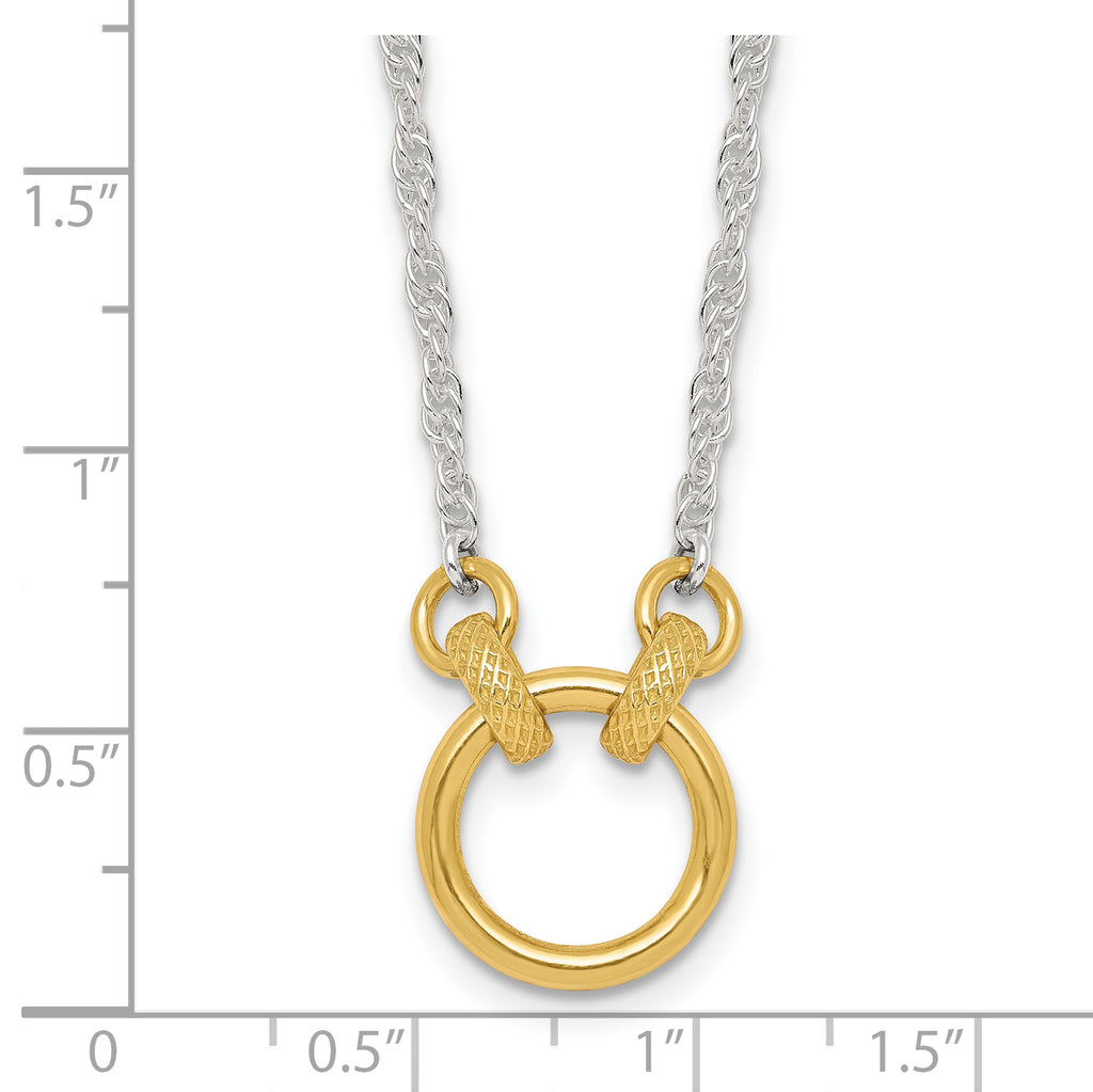 Sterling Silver with Gold-tone Polished and Textured Circle 16 inch Link Necklace