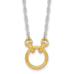 Sterling Silver with Gold-tone Polished and Textured Circle 16 inch Link Necklace