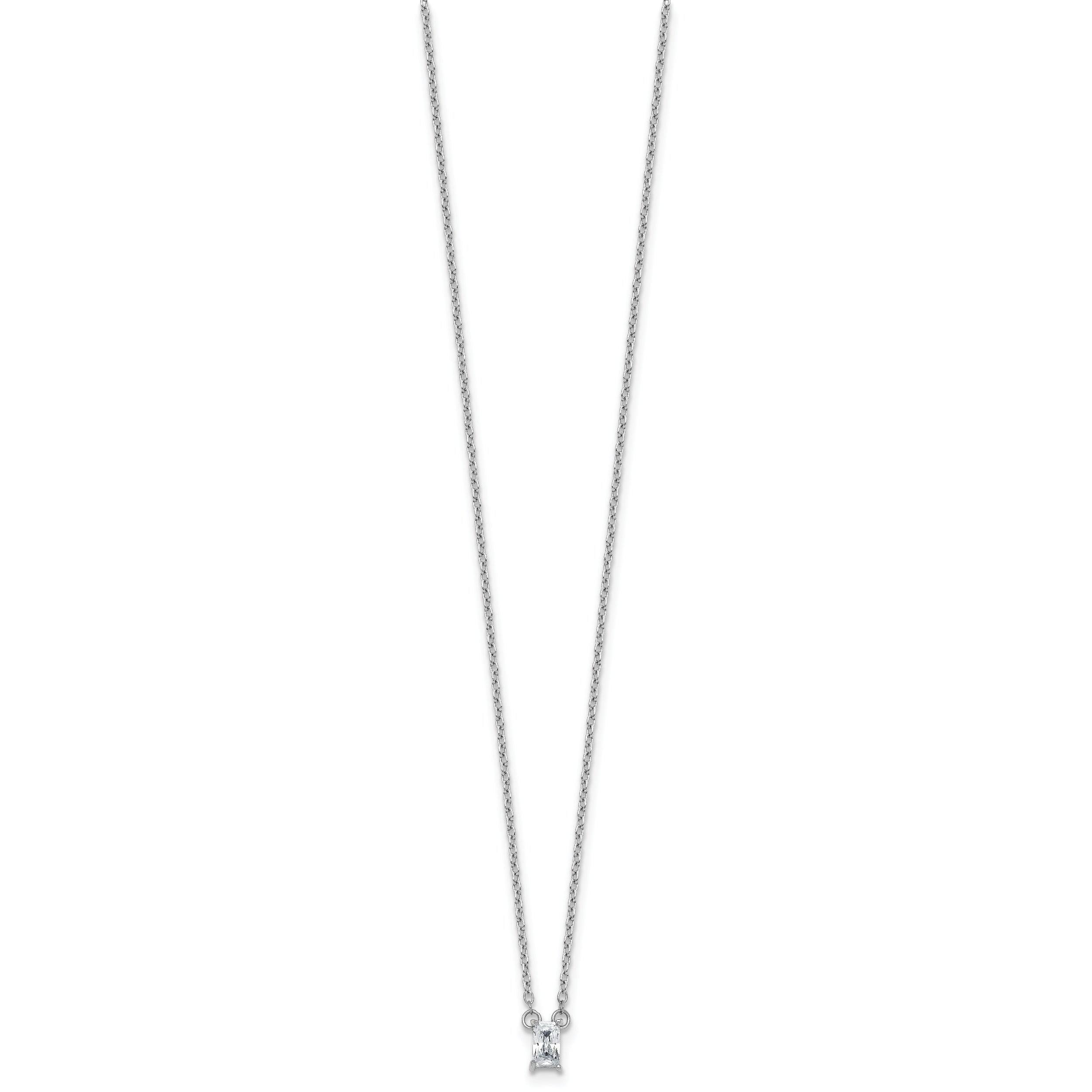 Sterling Silver Rhodium-plated Polished Emerald-cut CZ 16 Inch with 1.75 Inch Extension Necklace