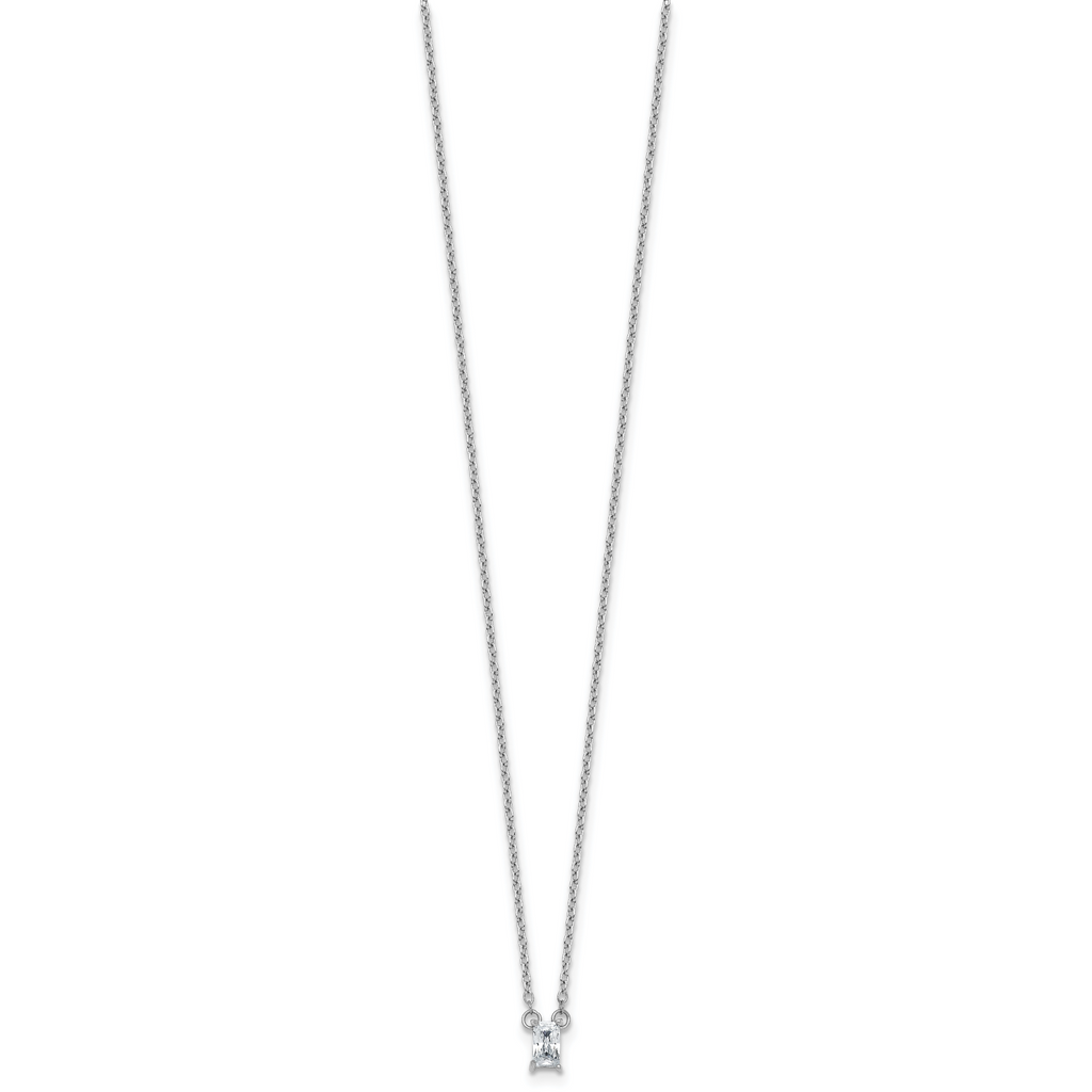 Sterling Silver Rhodium-plated Polished Emerald-cut CZ 16 Inch with 1.75 Inch Extension Necklace